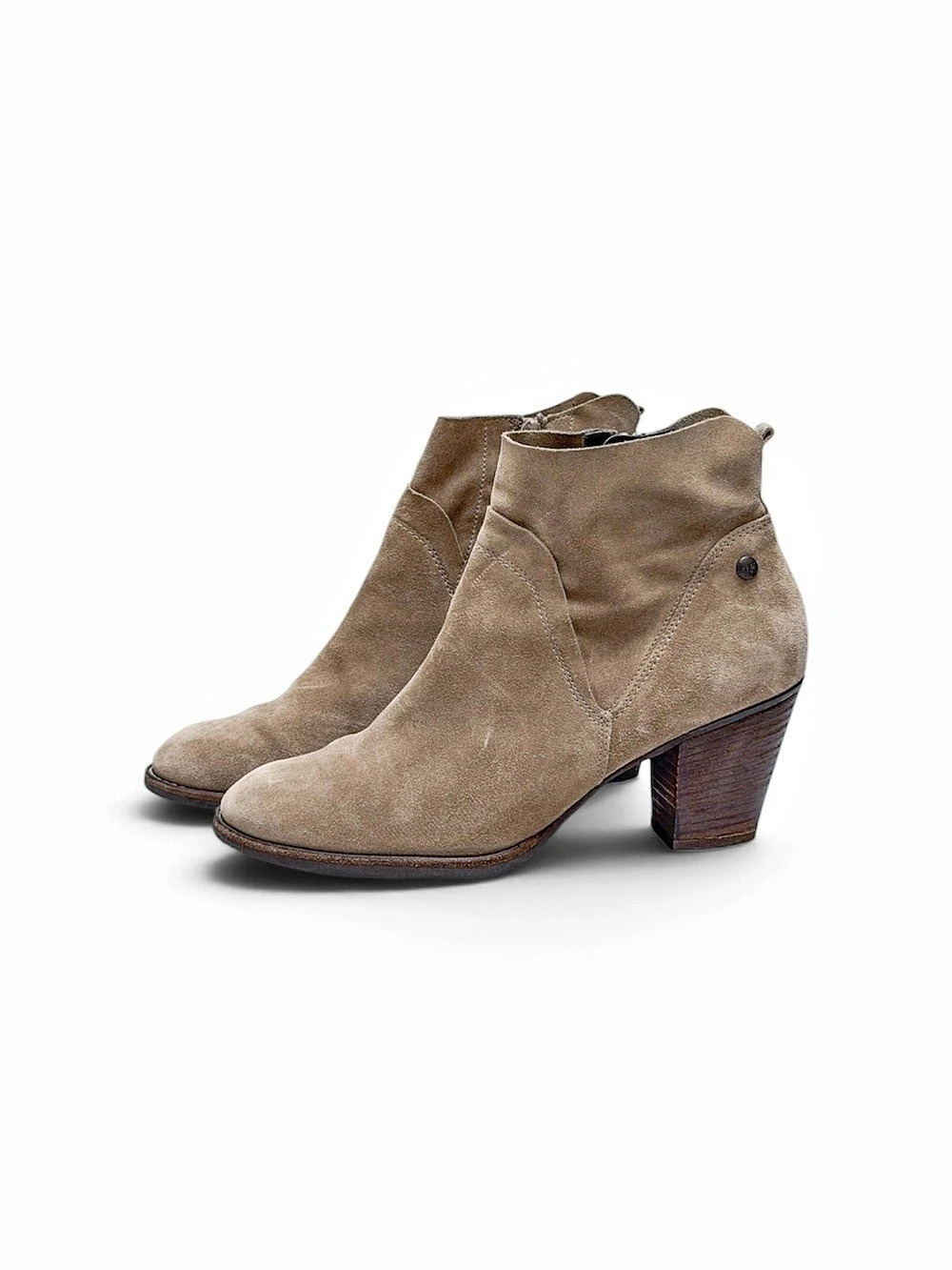 Paul Green Women Ankle Boots Suede Leather US 7.5 Taupe/Beige Modern Comfort